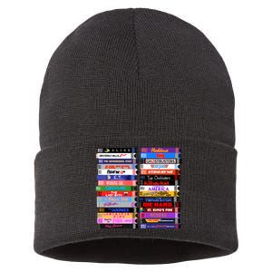 Retro 80s Movies Vhs Stacks Sustainable Knit Beanie