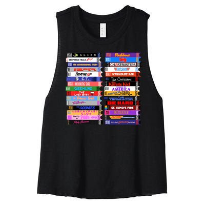 Retro 80s Movies Vhs Stacks Women's Racerback Cropped Tank