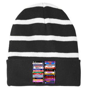 Retro 80s Movies Vhs Stacks Striped Beanie with Solid Band