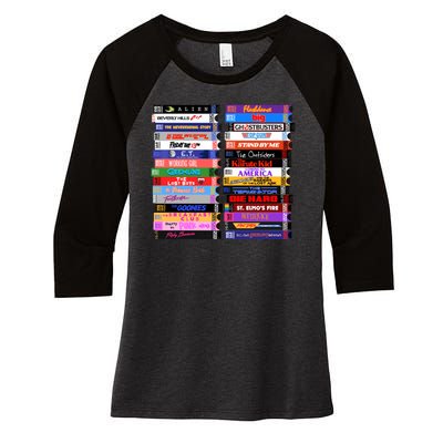 Retro 80s Movies Vhs Stacks Women's Tri-Blend 3/4-Sleeve Raglan Shirt