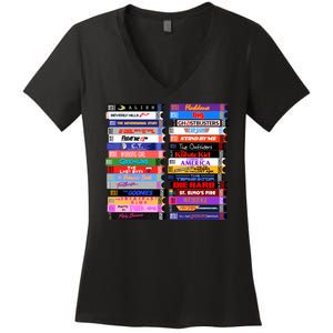 Retro 80s Movies Vhs Stacks Women's V-Neck T-Shirt