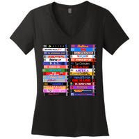 Retro 80s Movies Vhs Stacks Women's V-Neck T-Shirt