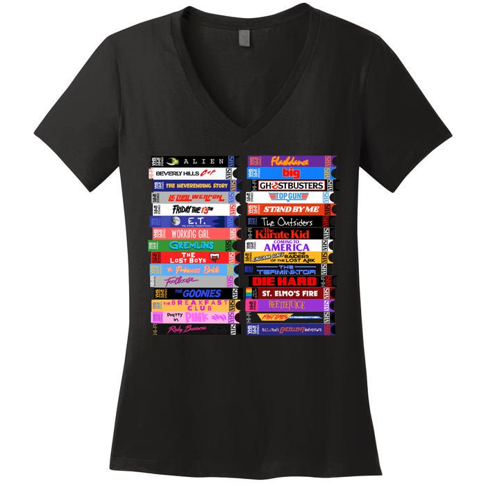 Retro 80s Movies Vhs Stacks Women's V-Neck T-Shirt