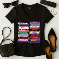 Retro 80s Movies Vhs Stacks Women's V-Neck T-Shirt
