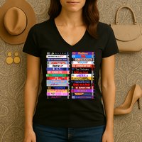 Retro 80s Movies Vhs Stacks Women's V-Neck T-Shirt