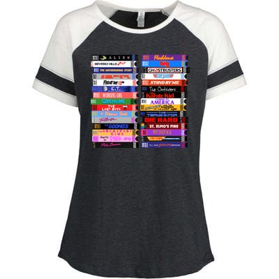 Retro 80s Movies Vhs Stacks Enza Ladies Jersey Colorblock Tee