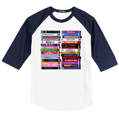 Retro 80s Movies Vhs Stacks Baseball Sleeve Shirt