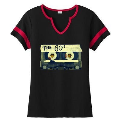 Retro 80S Mix Tape Ladies Halftime Notch Neck Tee