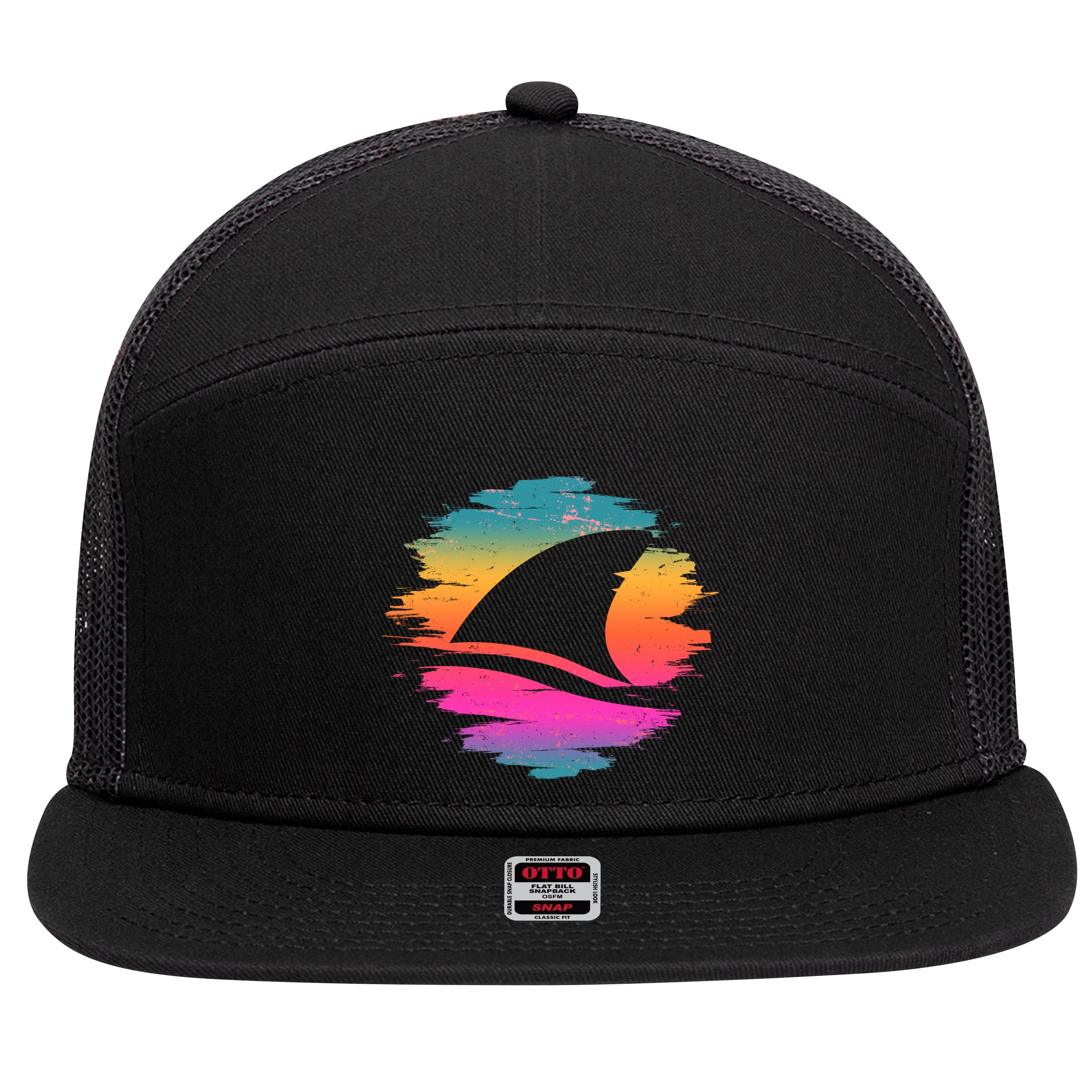 Retro 80's Neon Shark Fin 7 Panel Mesh Trucker Snapback Hat
