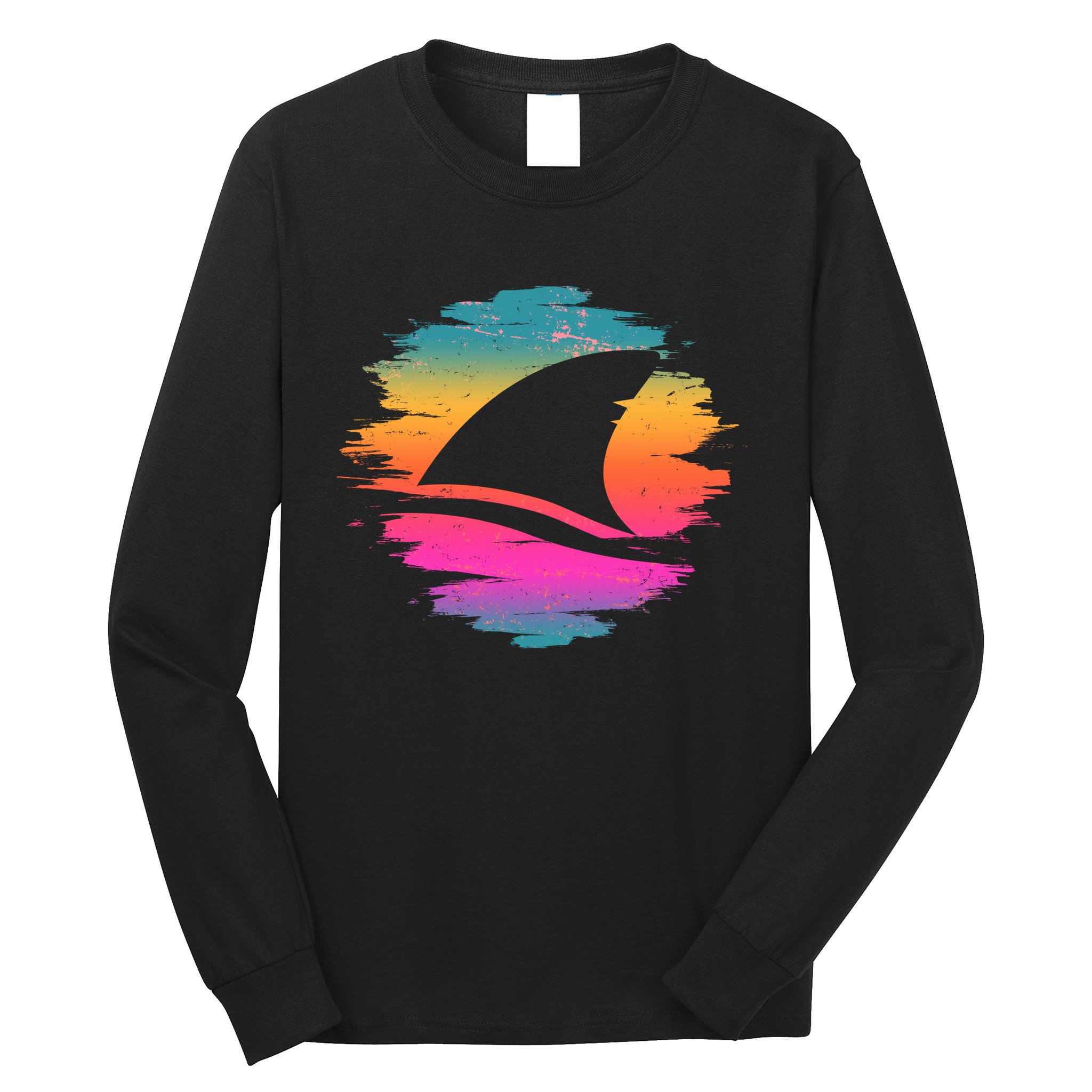 Retro 80's Neon Shark Fin Long Sleeve Shirt