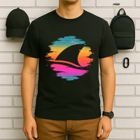Retro 80's Neon Shark Fin T-Shirt