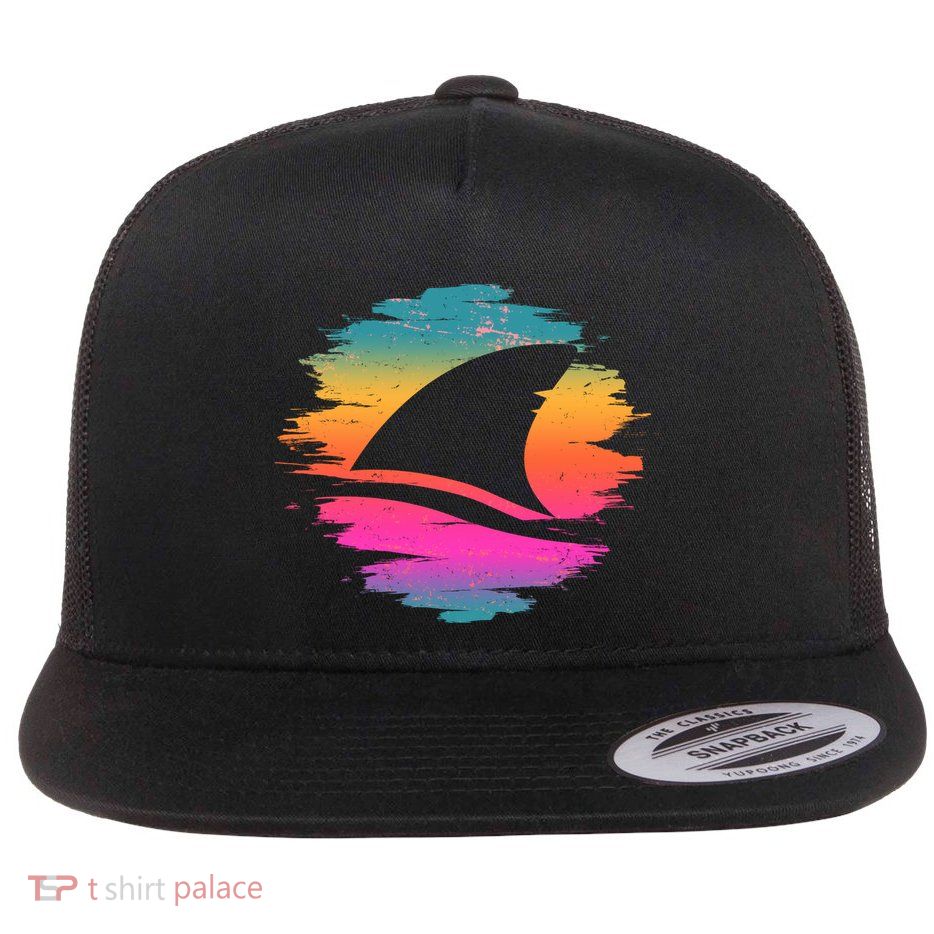 Retro 80's Neon Shark Fin Flatbill Hat