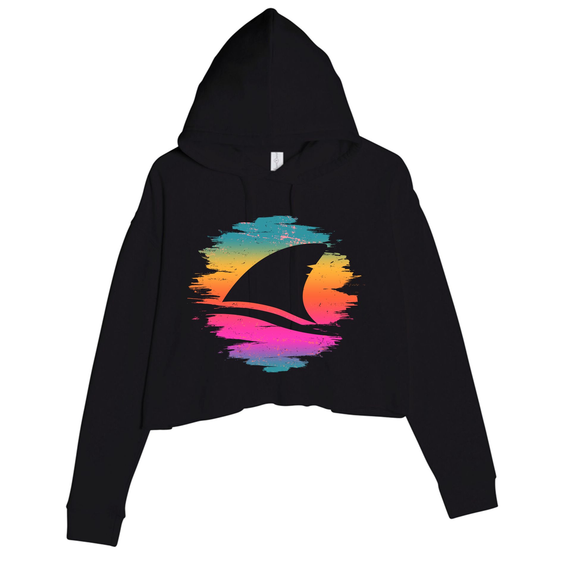 Retro 80's Neon Shark Fin Crop Fleece Hoodie