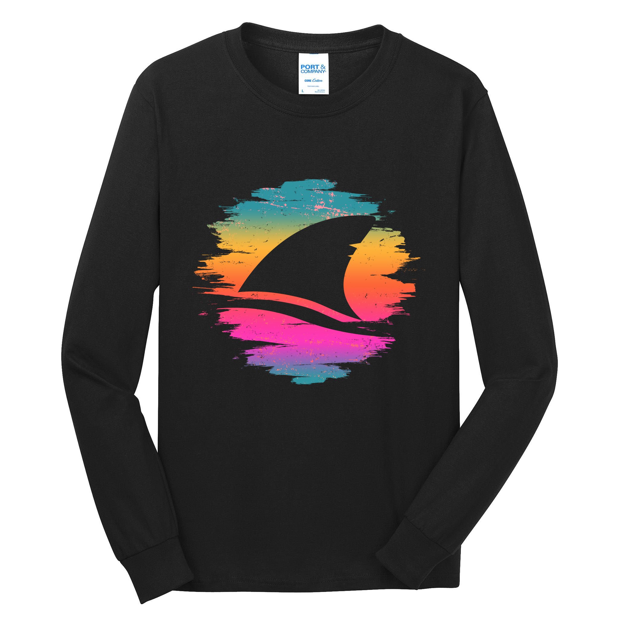 Retro 80's Neon Shark Fin Tall Long Sleeve T-Shirt