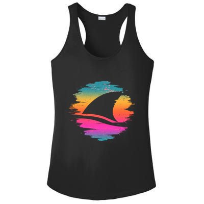Retro 80's Neon Shark Fin Ladies PosiCharge Competitor Racerback Tank