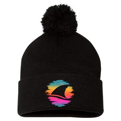 Retro 80's Neon Shark Fin Pom Pom 12in Knit Beanie