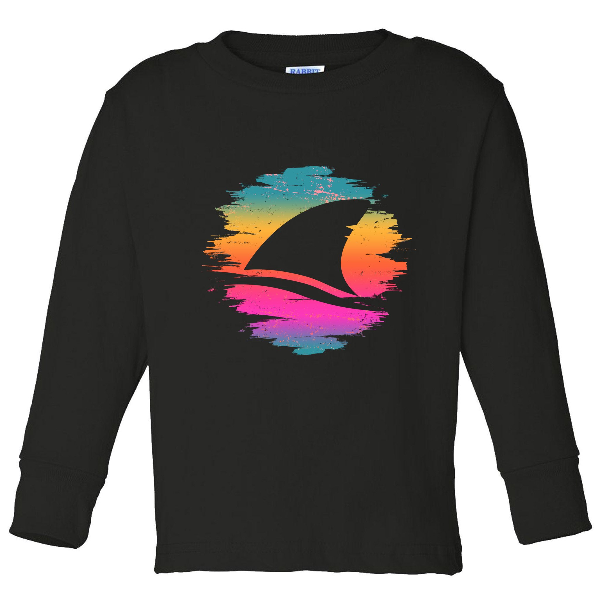Retro 80's Neon Shark Fin Toddler Long Sleeve Shirt