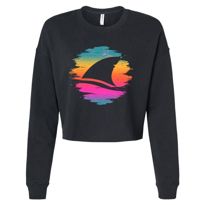 Retro 80's Neon Shark Fin Cropped Pullover Crew