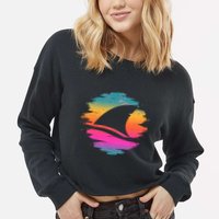 Retro 80's Neon Shark Fin Cropped Pullover Crew