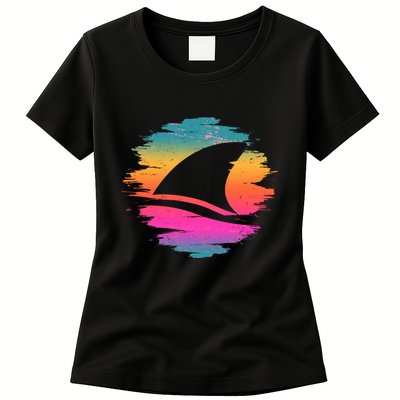 Retro 80's Neon Shark Fin Womens T-Shirt
