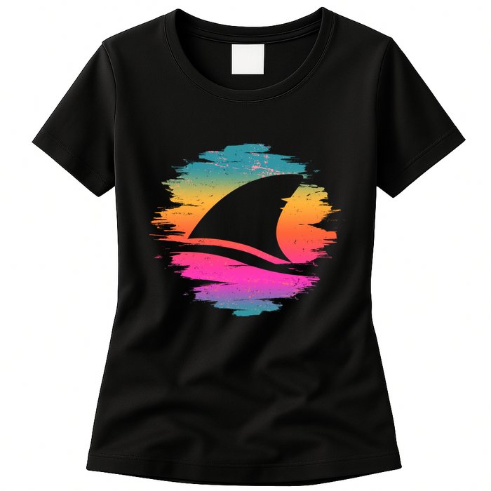 Retro 80's Neon Shark Fin Womens T-Shirt