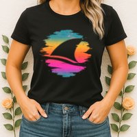 Retro 80's Neon Shark Fin Womens T-Shirt