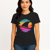 Retro 80's Neon Shark Fin Womens T-Shirt