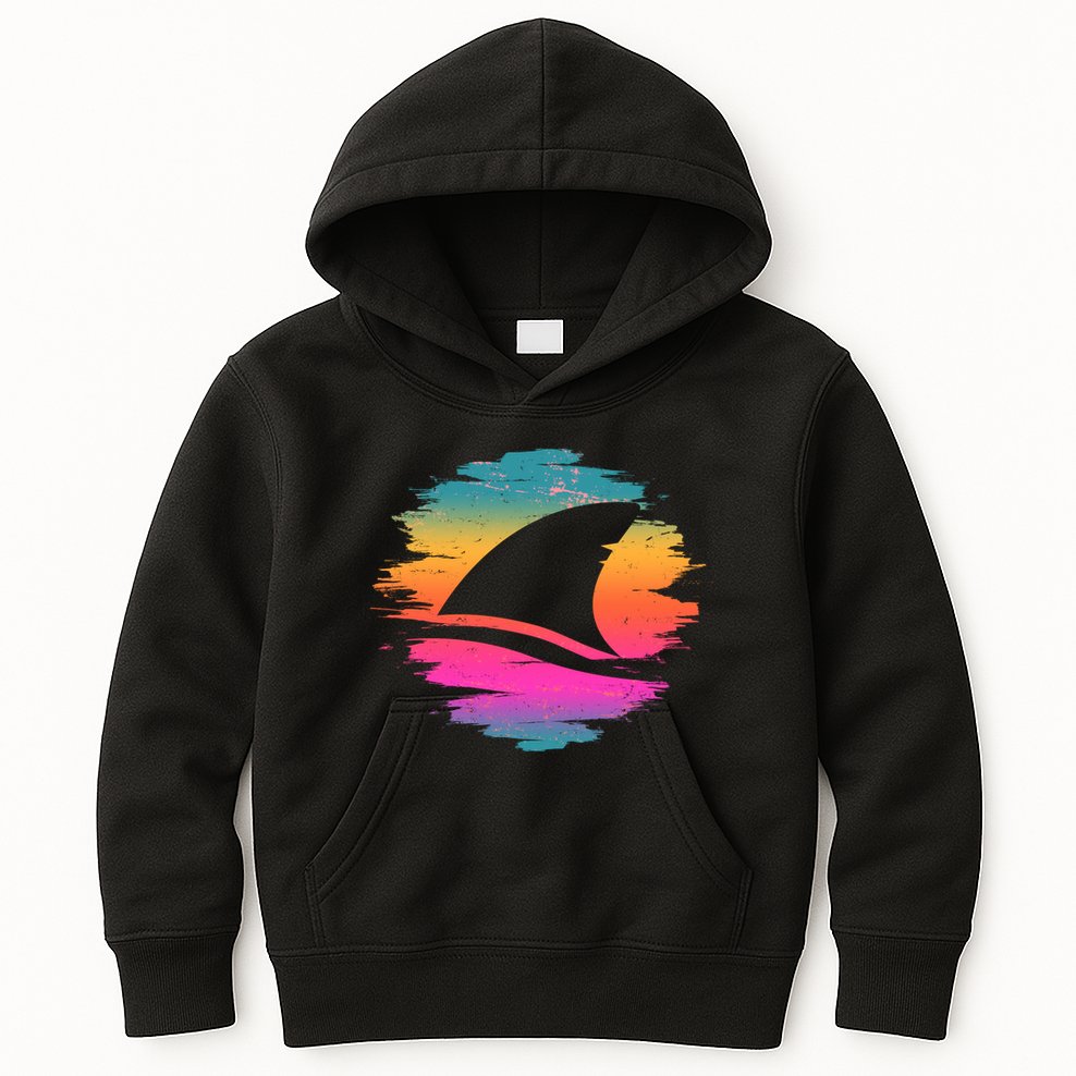 Retro 80's Neon Shark Fin Kids Hoodie