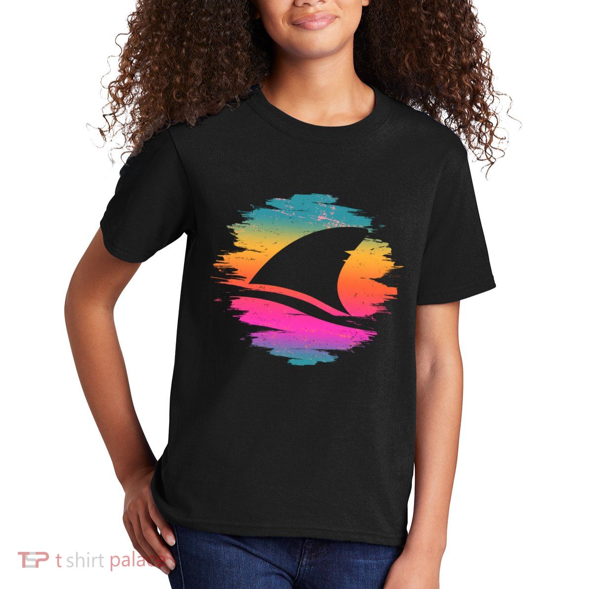 Retro 80's Neon Shark Fin Kids T-Shirt
