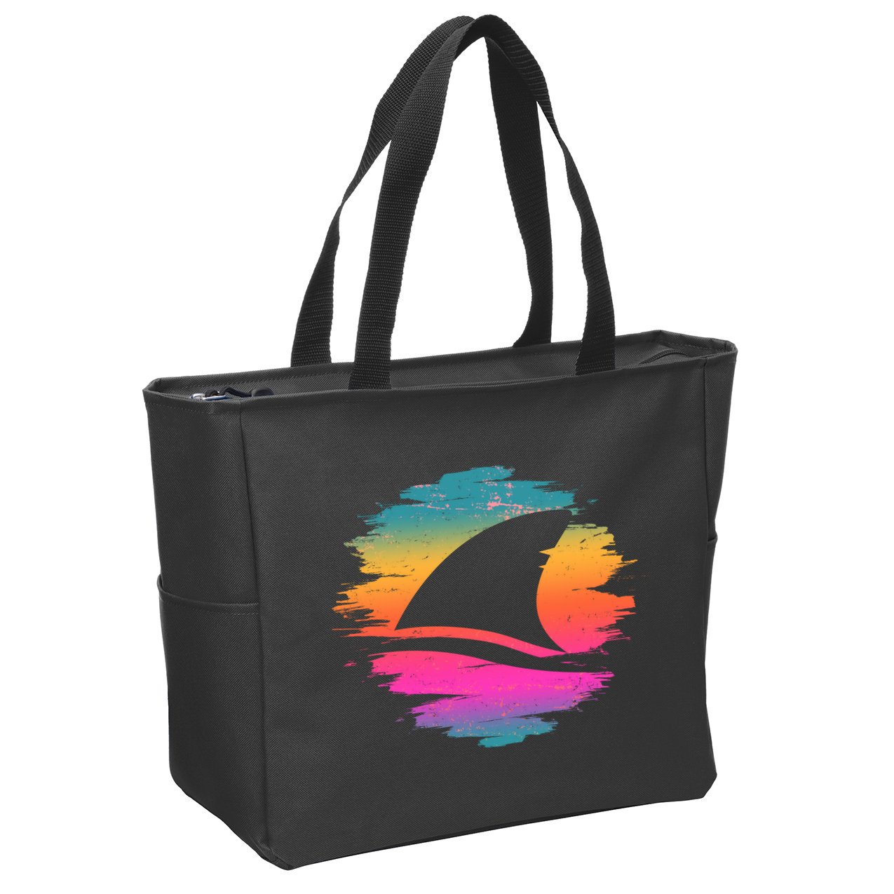 Retro 80's Neon Shark Fin Zip Tote Bag