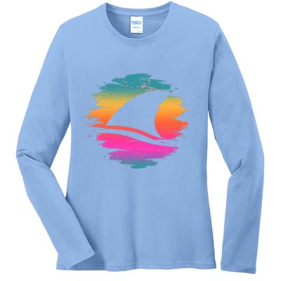 Retro 80's Neon Shark Fin Ladies Long Sleeve Shirt