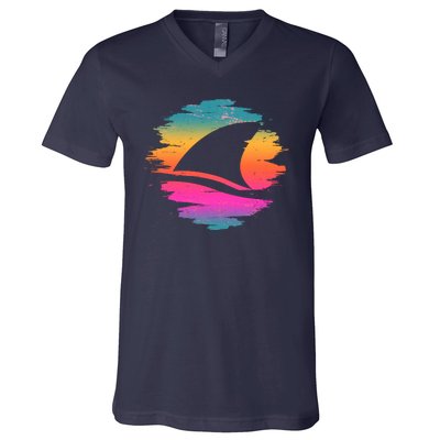 Retro 80's Neon Shark Fin V-Neck T-Shirt