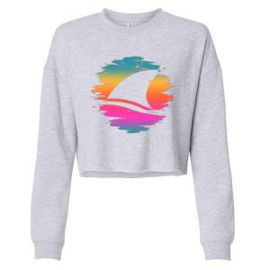 Retro 80's Neon Shark Fin Cropped Pullover Crew