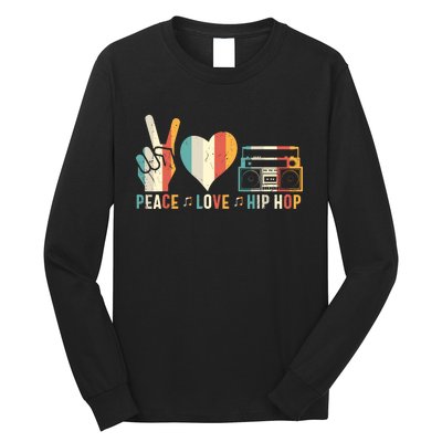 Retro 80S Old School Peace Love Hip Hop Graphic Long Sleeve Shirt