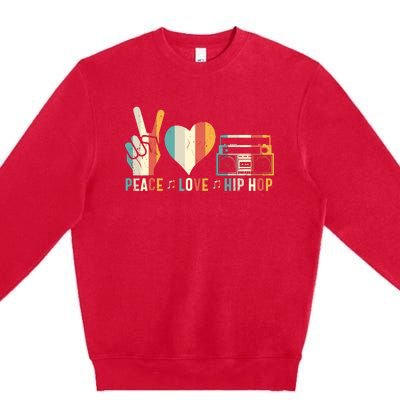 Retro 80S Old School Peace Love Hip Hop Graphic Premium Crewneck Sweatshirt