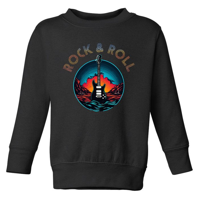 Retro 80s Rock and Roll Vintage Guitar Lover Toddler Sweatshirt