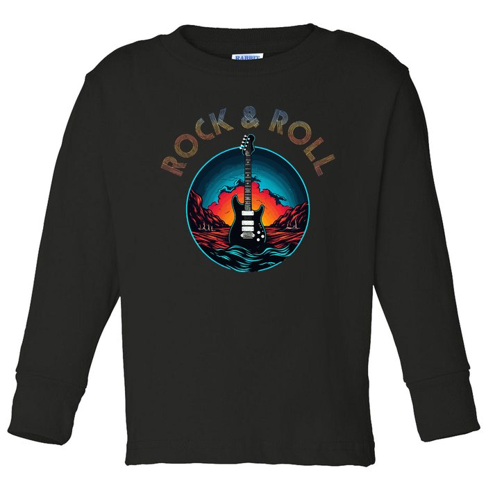 Retro 80s Rock and Roll Vintage Guitar Lover Toddler Long Sleeve Shirt