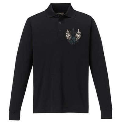 Retro 80s Rock Music Guitar Rock & Roll  Performance Long Sleeve Polo