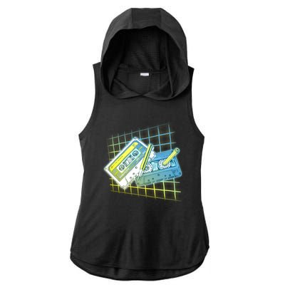 Retro 80's Rewind Cassette Tapes Broken Pencil Ladies PosiCharge Tri-Blend Wicking Draft Hoodie Tank