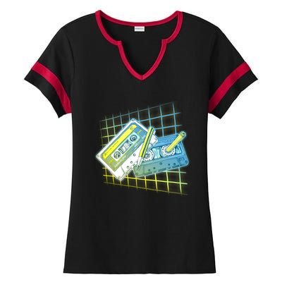 Retro 80's Rewind Cassette Tapes Broken Pencil Ladies Halftime Notch Neck Tee