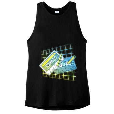 Retro 80's Rewind Cassette Tapes Broken Pencil Ladies PosiCharge Tri-Blend Wicking Tank