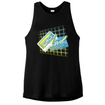 Retro 80's Rewind Cassette Tapes Broken Pencil Ladies PosiCharge Tri-Blend Wicking Tank