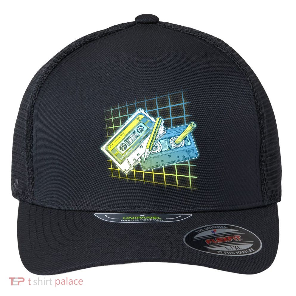 Retro 80's Rewind Cassette Tapes Broken Pencil Flexfit Unipanel Trucker Cap