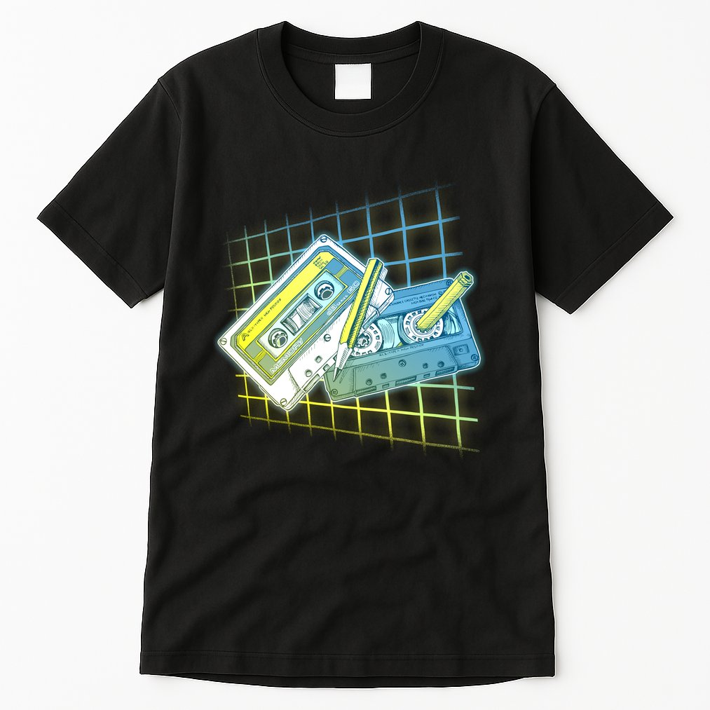 Retro 80's Rewind Cassette Tapes Broken Pencil Tall T-Shirt