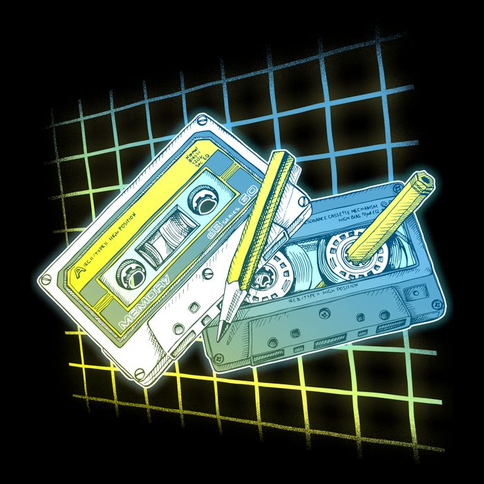 Retro 80's Rewind Cassette Tapes Broken Pencil Drawstring Bag