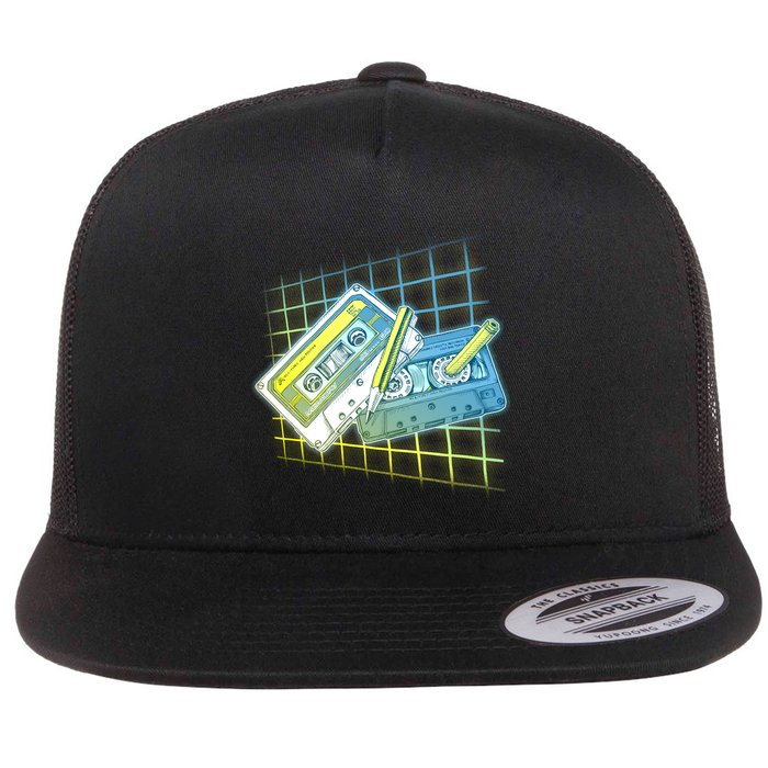 Retro 80's Rewind Cassette Tapes Broken Pencil Flat Bill Trucker Hat