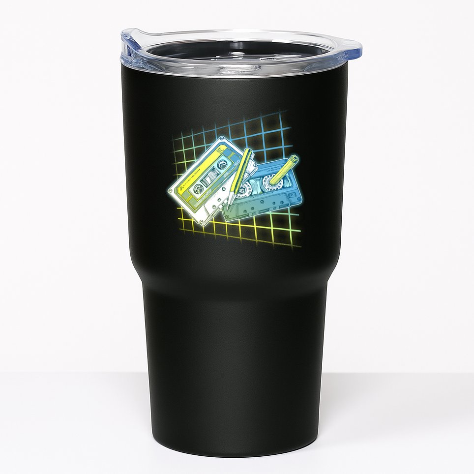 Retro 80's Rewind Cassette Tapes Broken Pencil Tumbler