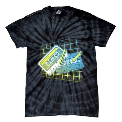 Retro 80's Rewind Cassette Tapes Broken Pencil Tie-Dye T-Shirt