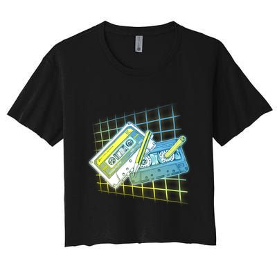 Retro 80's Rewind Cassette Tapes Broken Pencil Crop Top