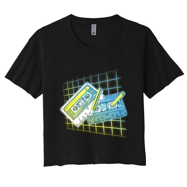 Retro 80's Rewind Cassette Tapes Broken Pencil Crop Top